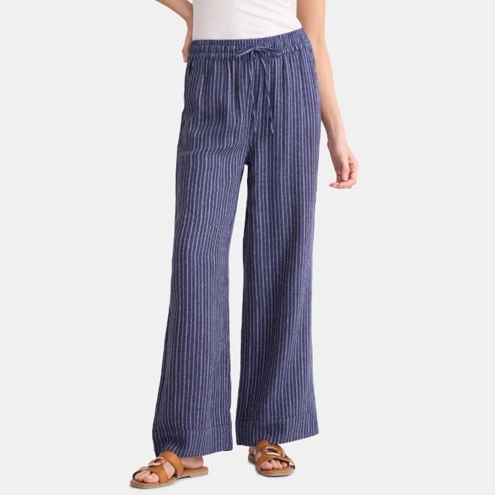 Time and Tru Navy Blue Striped Wide Leg Pants size L
